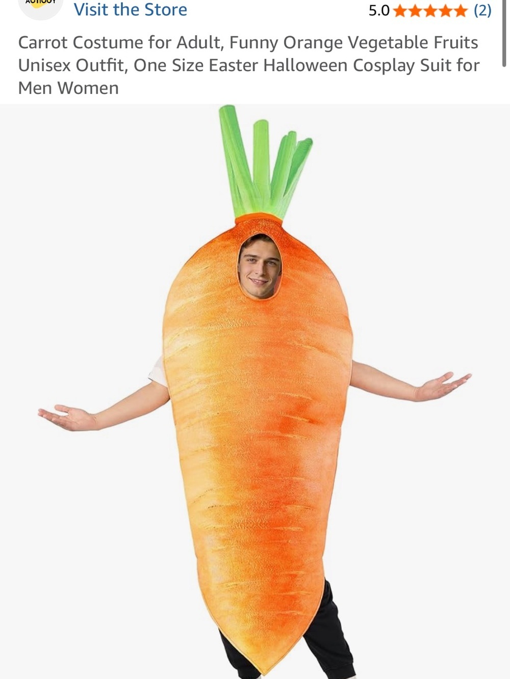 Amazon Orange and Green Carrot Costume for Men or women one size